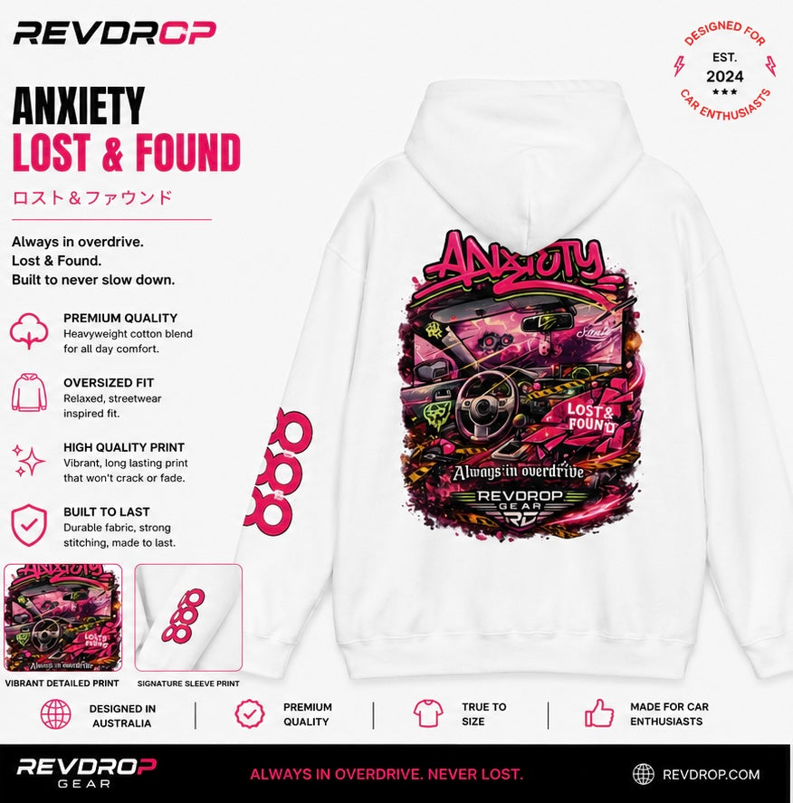 REVDROP Retro Pink Drift Car ‘Anarchy’ Streetwear Racing Graphic Hoodie