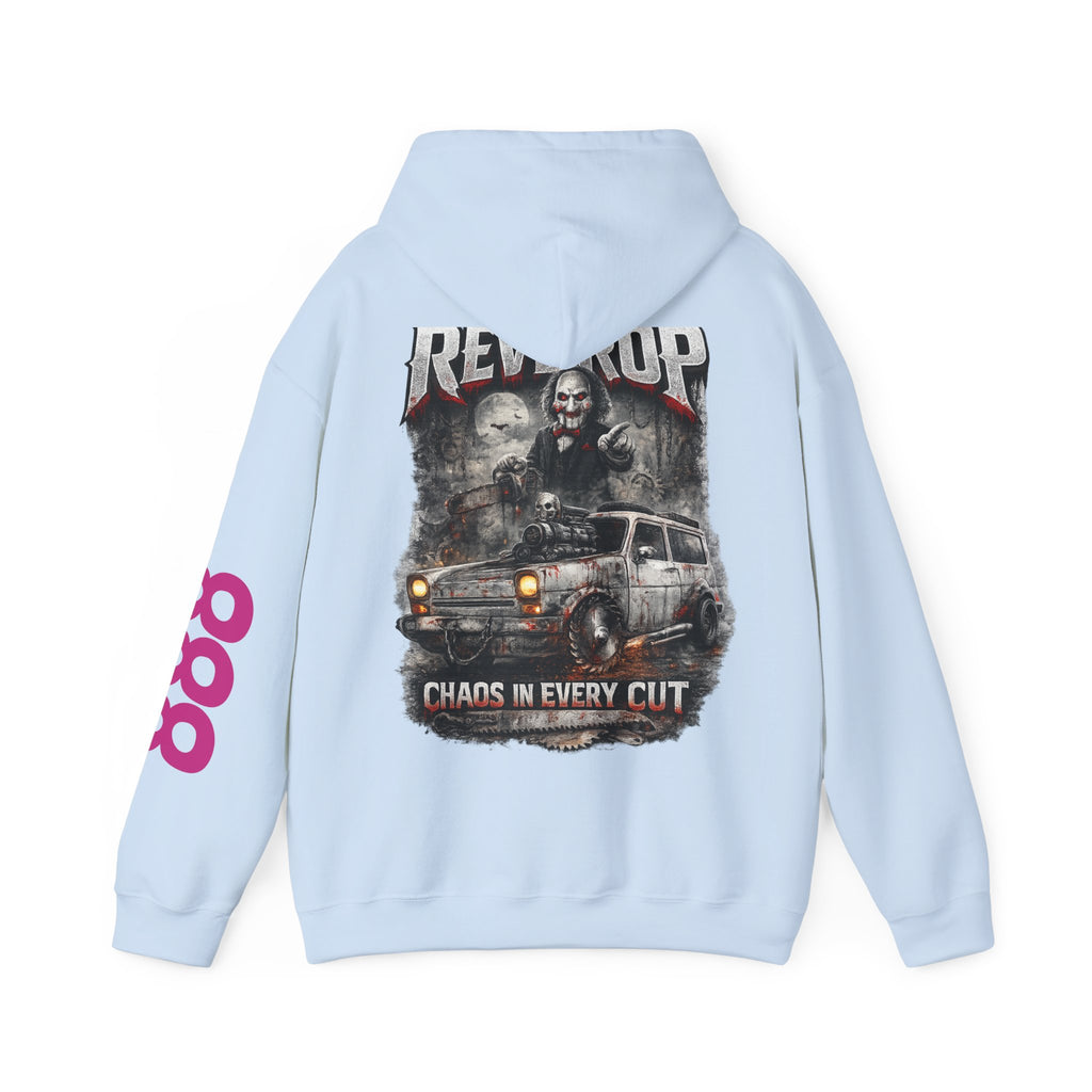 Hoodie — "Rev Up: Chaos In Every Cut" Gothic Car & Reaper Graphic