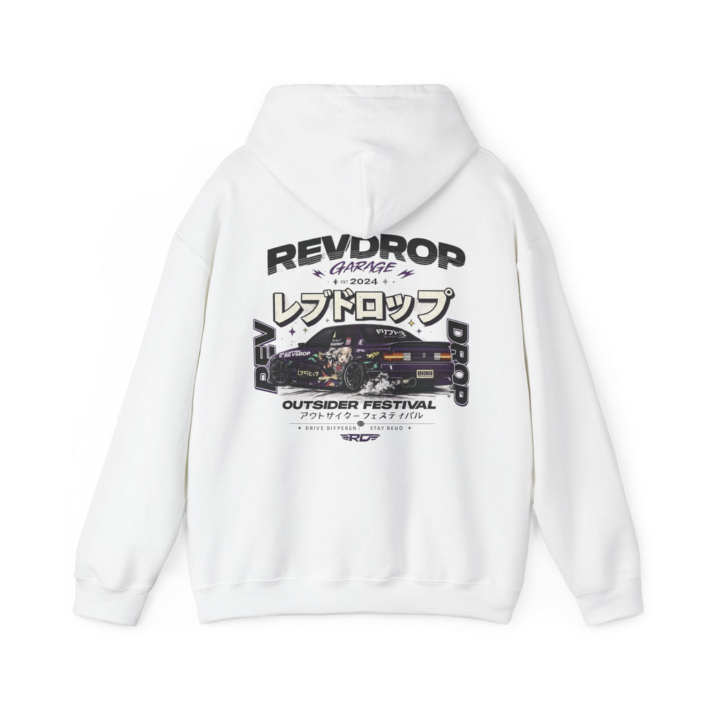 RevDrop Garage Hoodie — Japanese Street Racing Car Graphic Hooded Sweatshirt