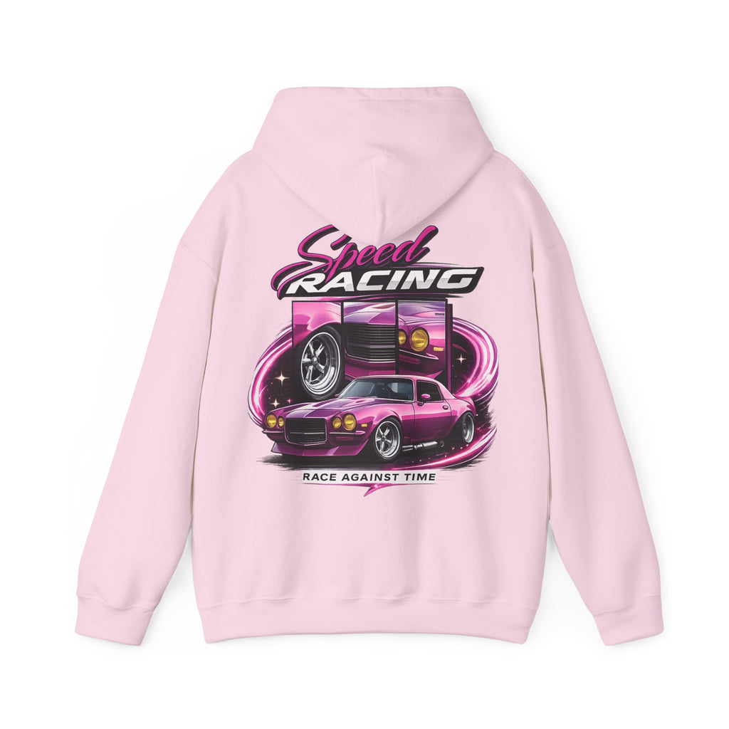 Racing Hoodie — "Speed Racing" Pink Muscle Car Graphic Pullover