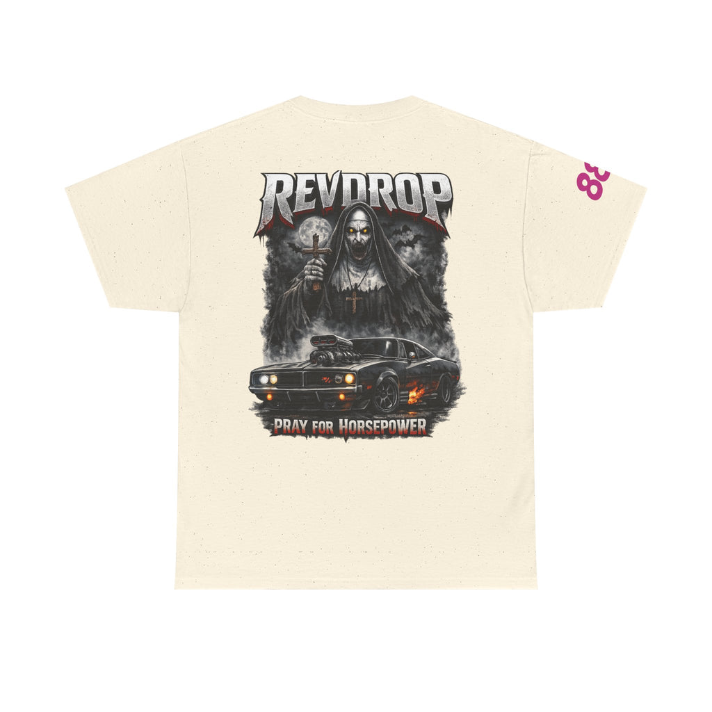 RevDrop “Pray For Horsepower” Graphic Tee – Horror Streetwear T-Shirt