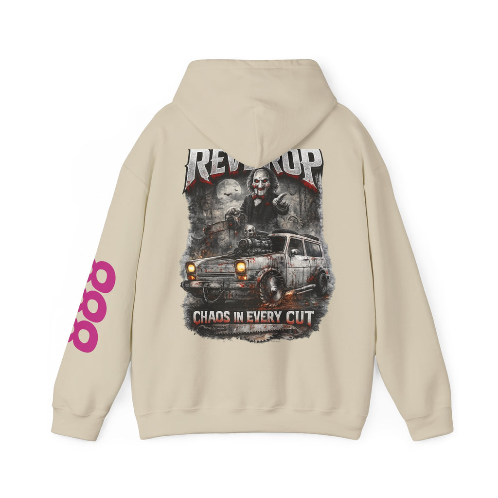 Hoodie — "Rev Up: Chaos In Every Cut" Gothic Car & Reaper Graphic
