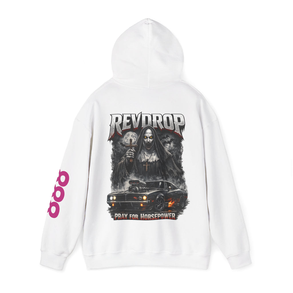 RevDrop “Pray For Horsepower” Graphic Hoodie – Horror Streetwear Pullover