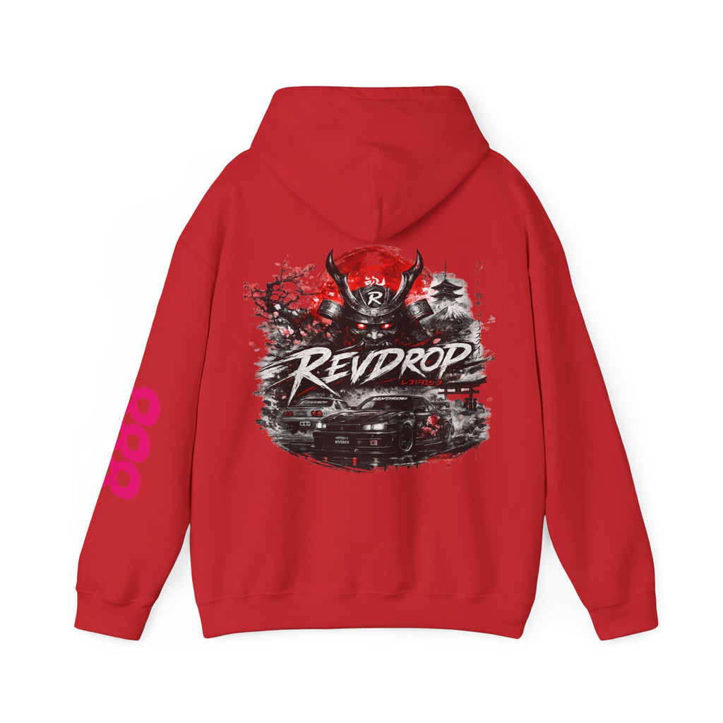 RevDrop Samurai Racing Hoodie — Japanese Demon Mask Graphic Streetwear