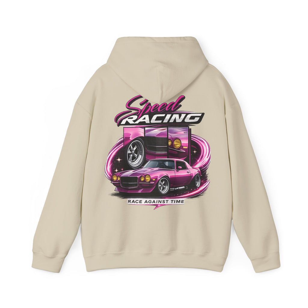 Racing Hoodie — "Speed Racing" Pink Muscle Car Graphic Pullover