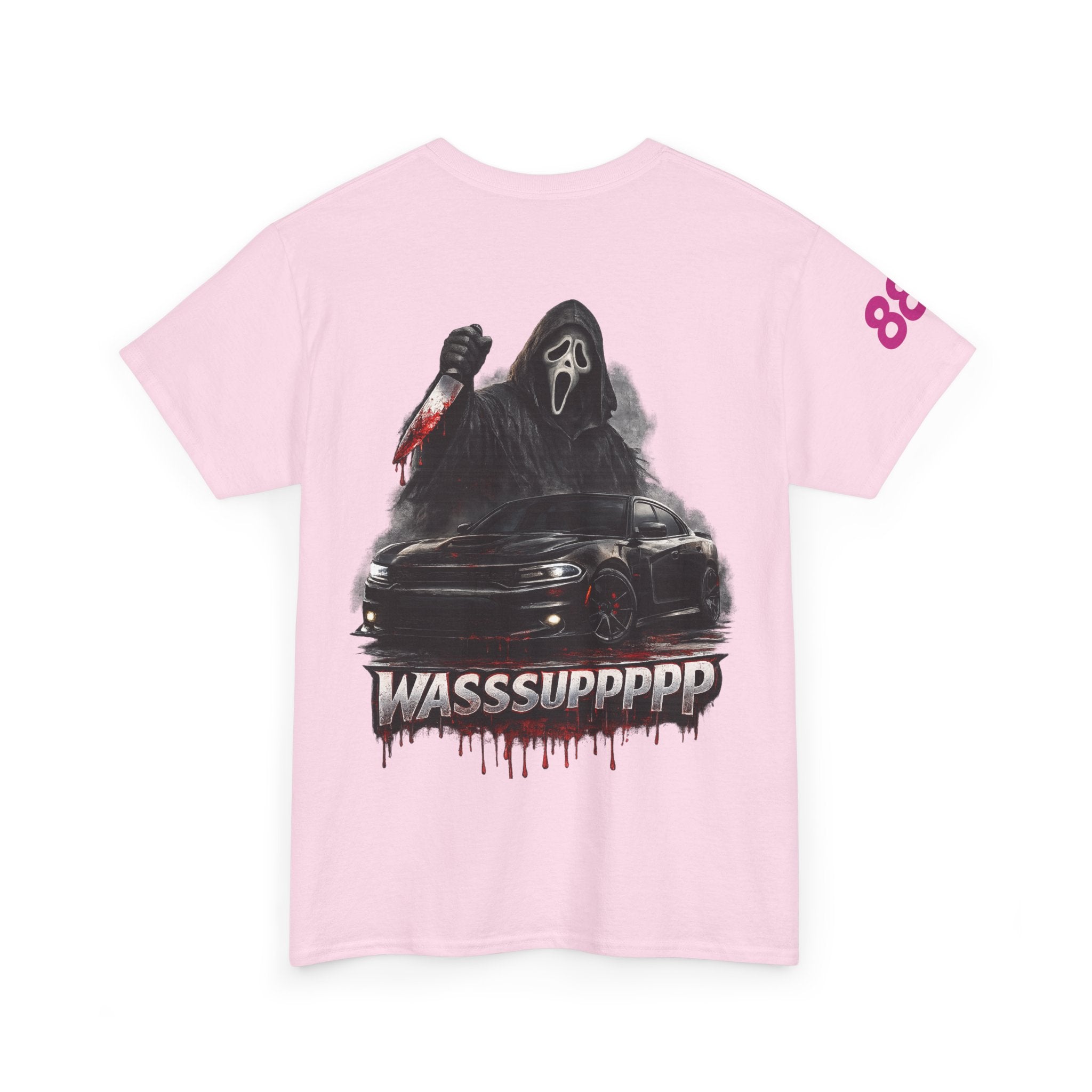 Graphic Tee — 'Wasssuppppp' Scream Mask Horror Car Design