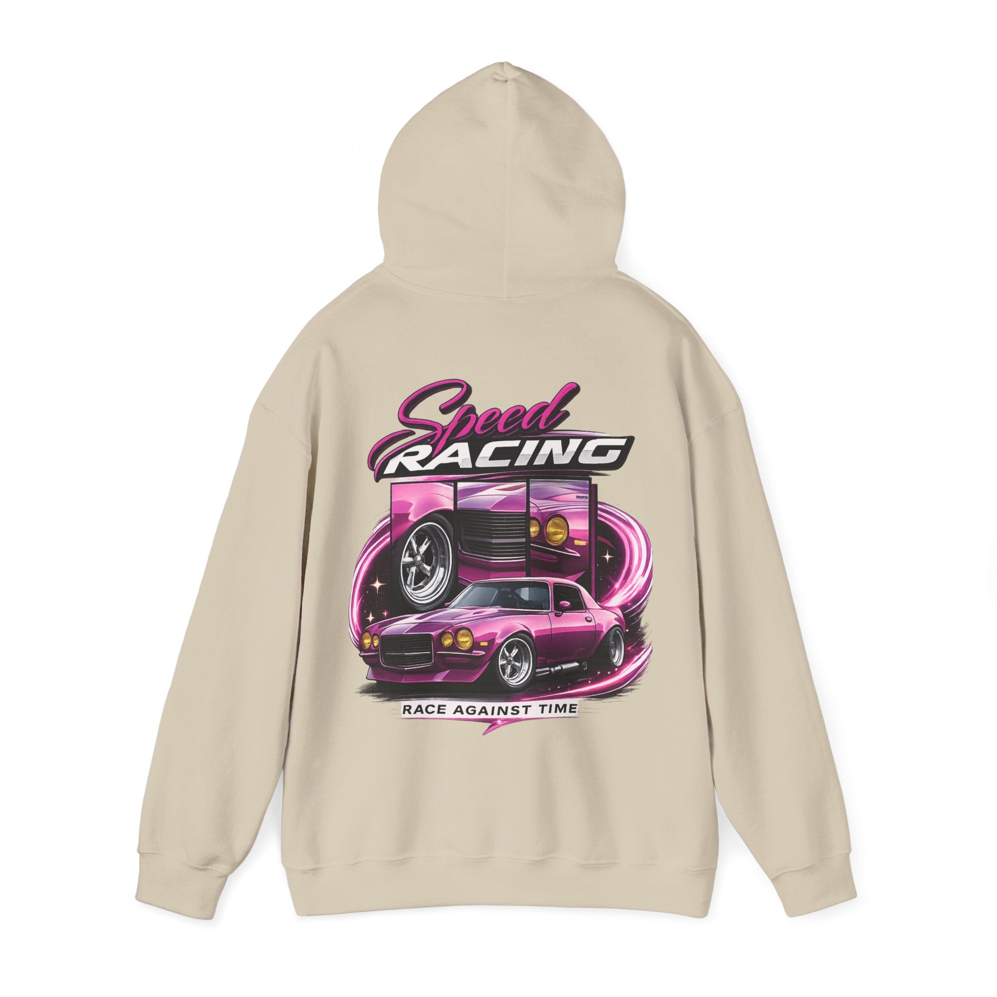 Racing Hoodie — "Speed Racing" Pink Muscle Car Graphic Pullover