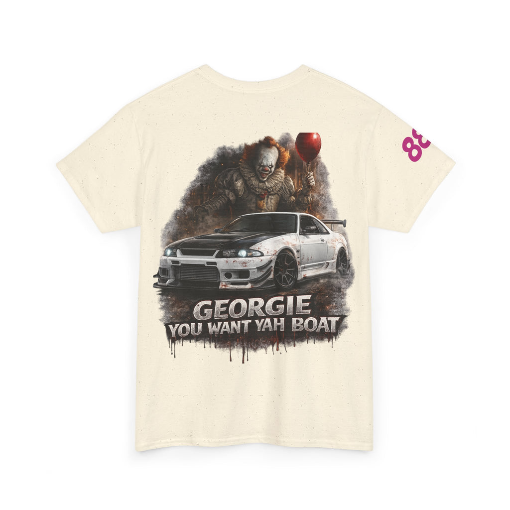 IT-Inspired Graphic Tee — "Georgie You Want Yah Boat" Horror Car Shirt