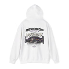 RevDrop Garage Hoodie — Japanese Street Racing Car Graphic Hooded Sweatshirt