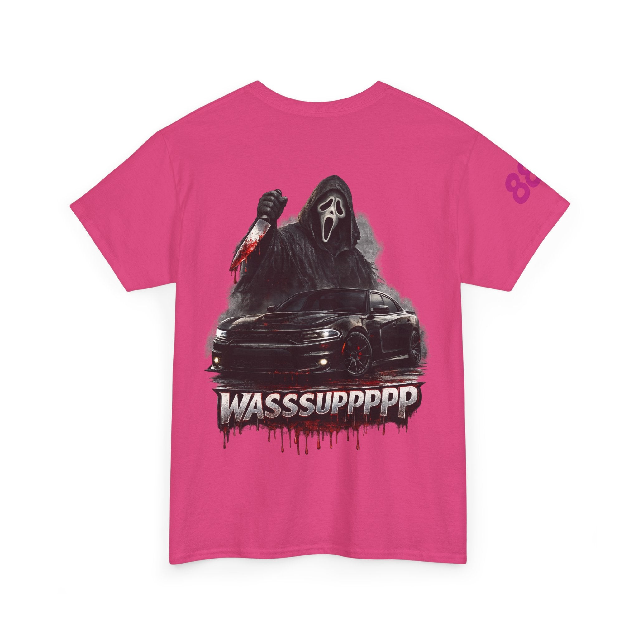 Graphic Tee — 'Wasssuppppp' Scream Mask Horror Car Design