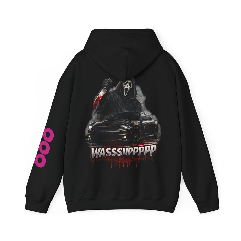 Hoodie — Retro Horror 'WASSSUPPPPP' Graphic Pullover