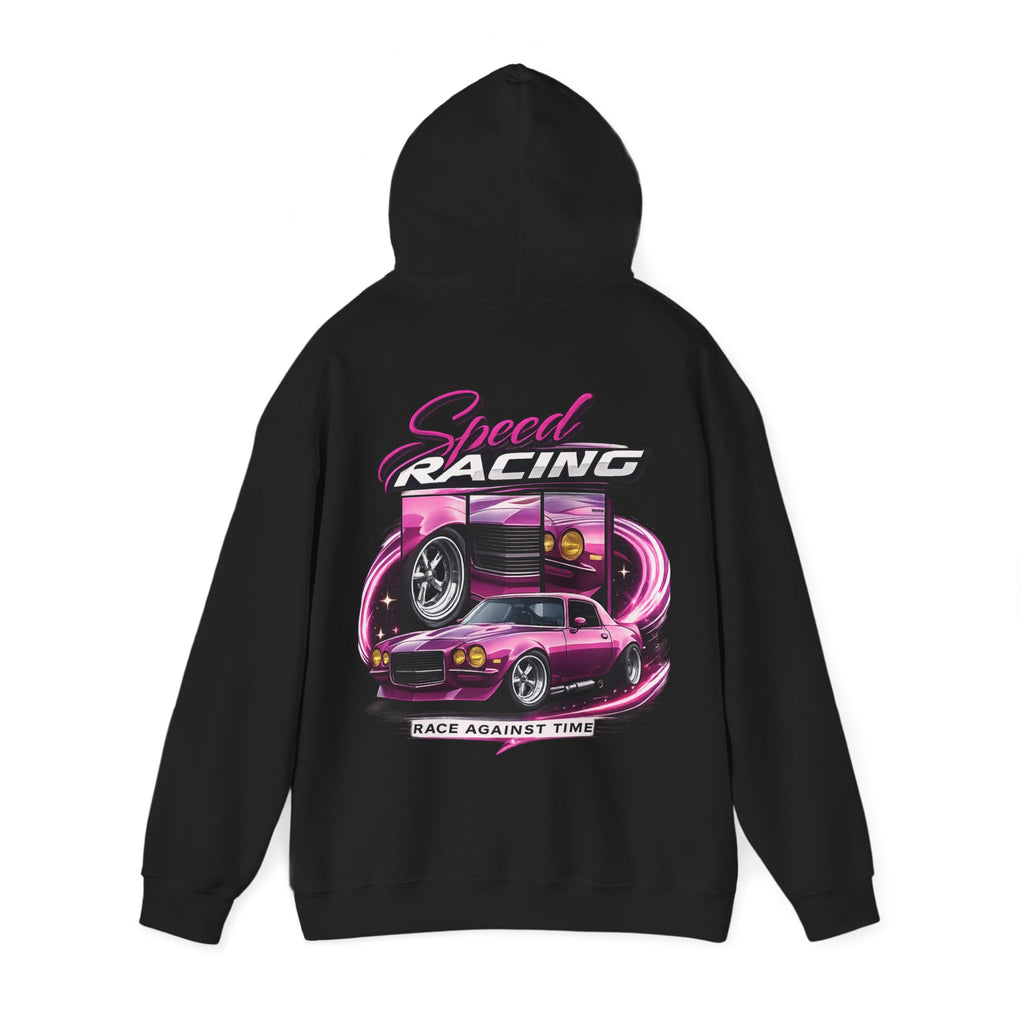 Racing Hoodie — "Speed Racing" Pink Muscle Car Graphic Pullover