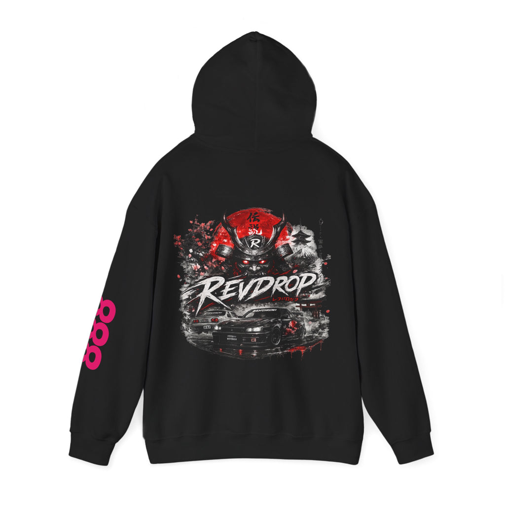 RevDrop Samurai Racing Hoodie — Japanese Demon Mask Graphic Streetwear