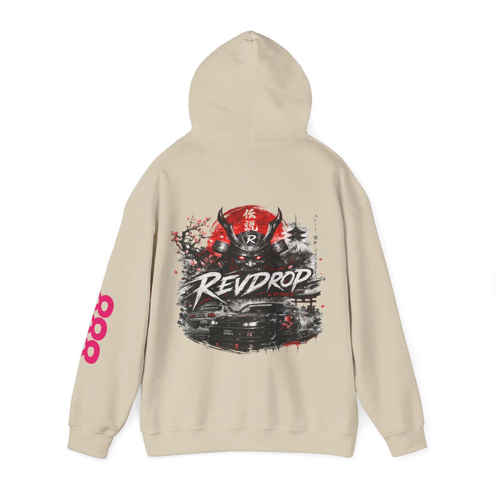 RevDrop Samurai Racing Hoodie — Japanese Demon Mask Graphic Streetwear