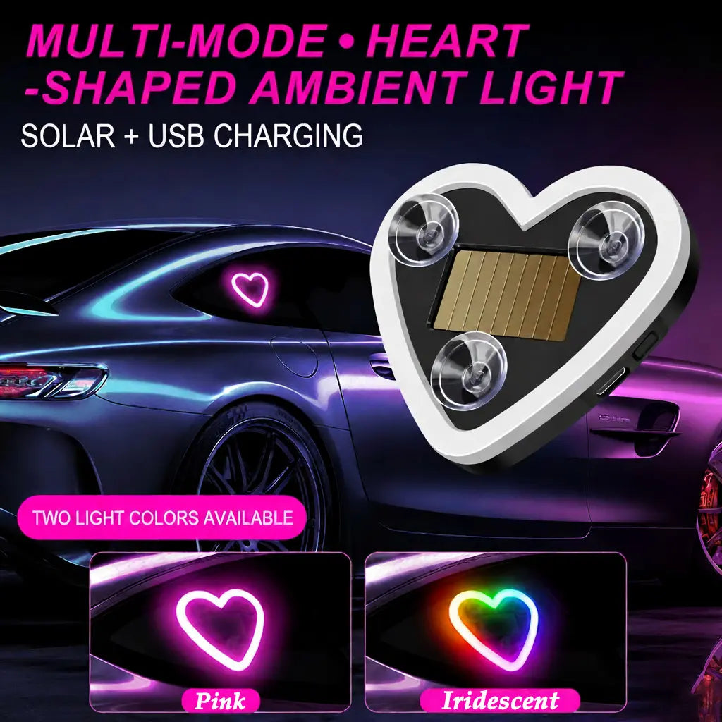 DIYCOM Solar-Powered Heart Neon Light, Multi-Mode Cars Accessory for Car Decorating, Cars Accessories