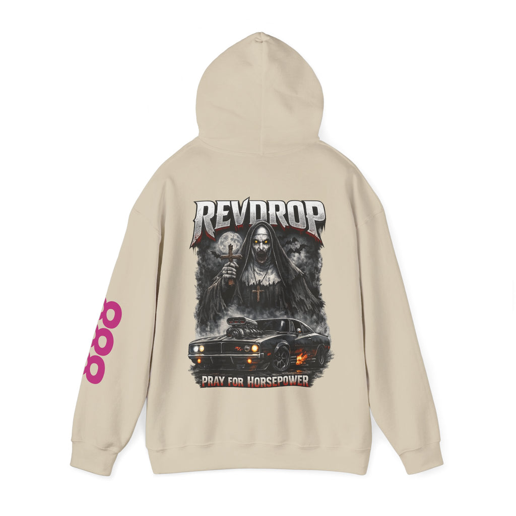 RevDrop “Pray For Horsepower” Graphic Hoodie – Horror Streetwear Pullover