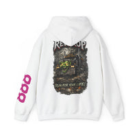 RevDrop “Run For Your Life” Graphic Hoodie – Goblin Truck Horror Streetwear Pullover