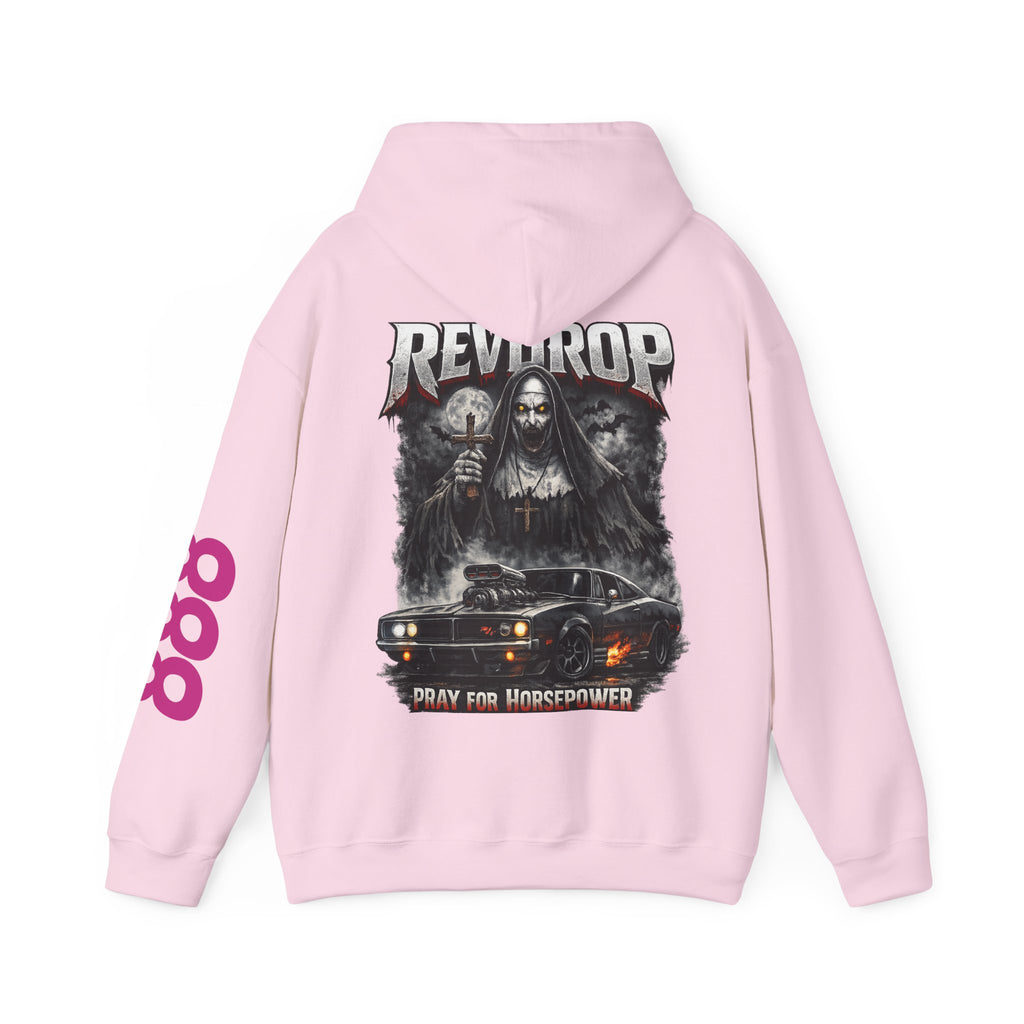 RevDrop “Pray For Horsepower” Graphic Hoodie – Horror Streetwear Pullover