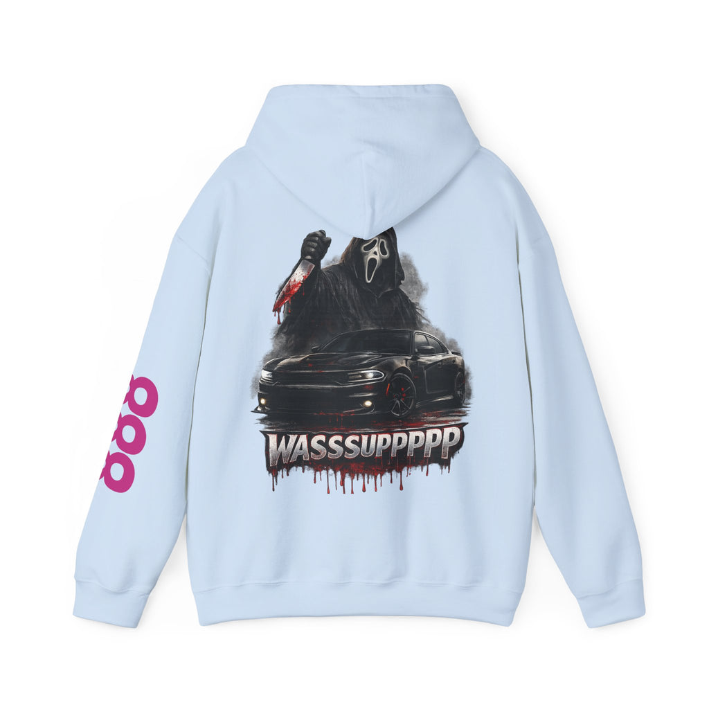 Hoodie — Retro Horror 'WASSSUPPPPP' Graphic Pullover