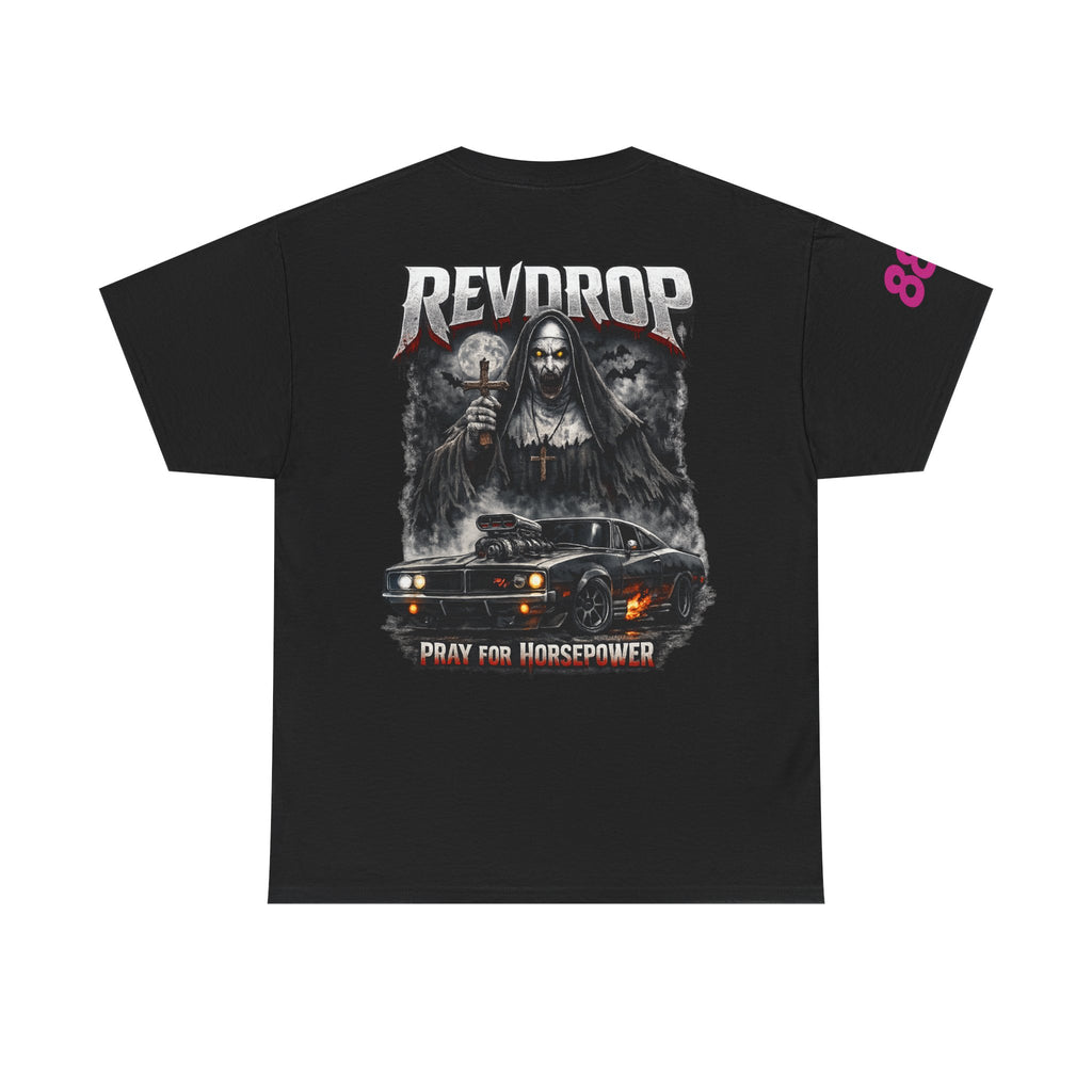 RevDrop “Pray For Horsepower” Graphic Tee – Horror Streetwear T-Shirt