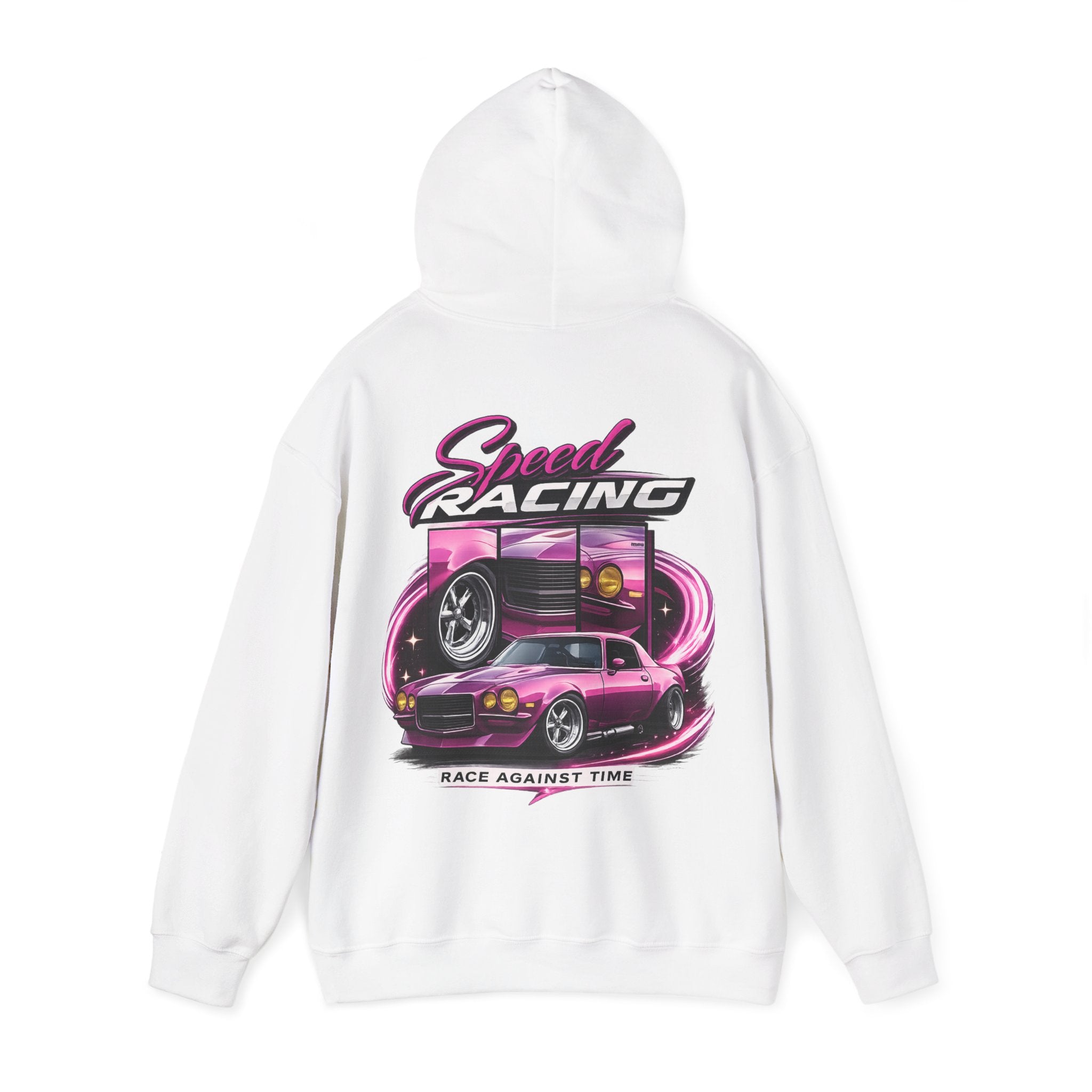 Racing Hoodie — "Speed Racing" Pink Muscle Car Graphic Pullover