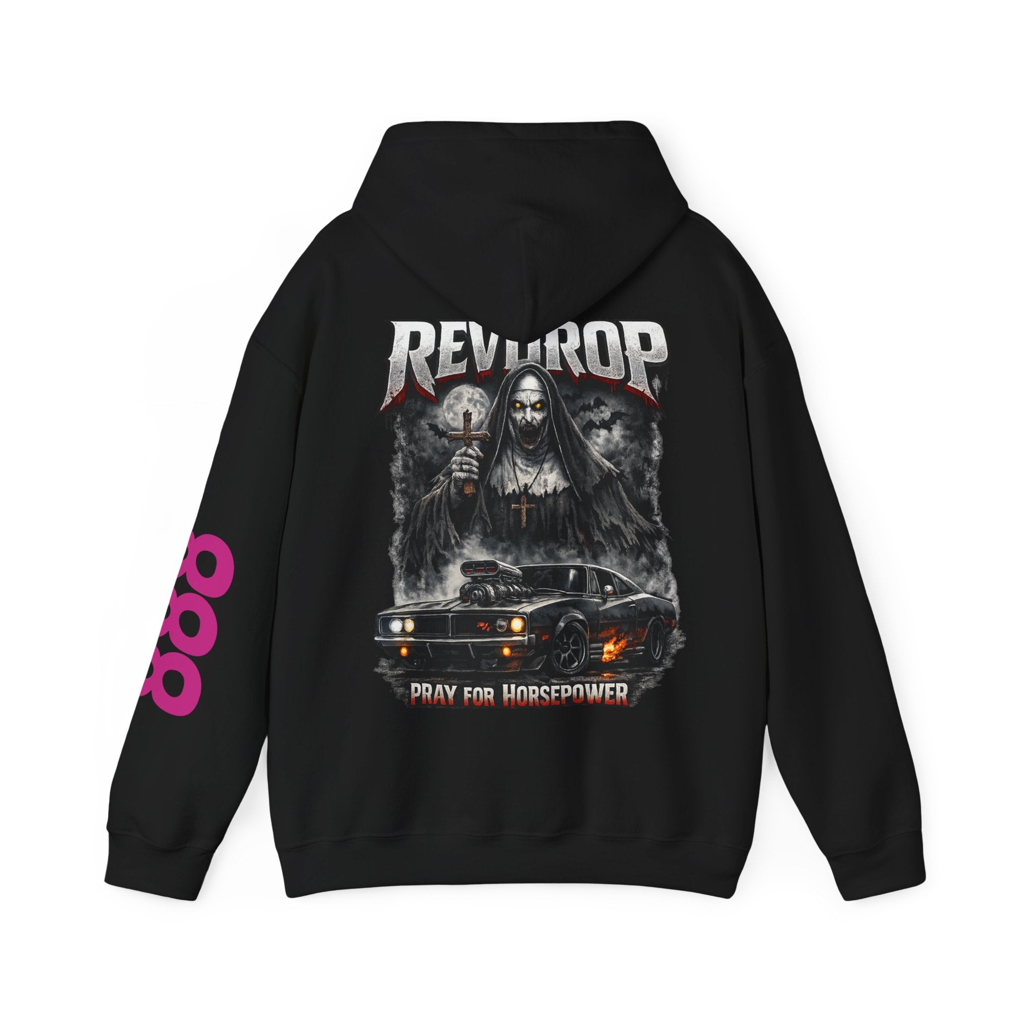 RevDrop “Pray For Horsepower” Graphic Hoodie – Horror Streetwear Pullover