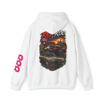 RivetRoo Retro Car Hoodie — Vintage Skyline Racing Graphic