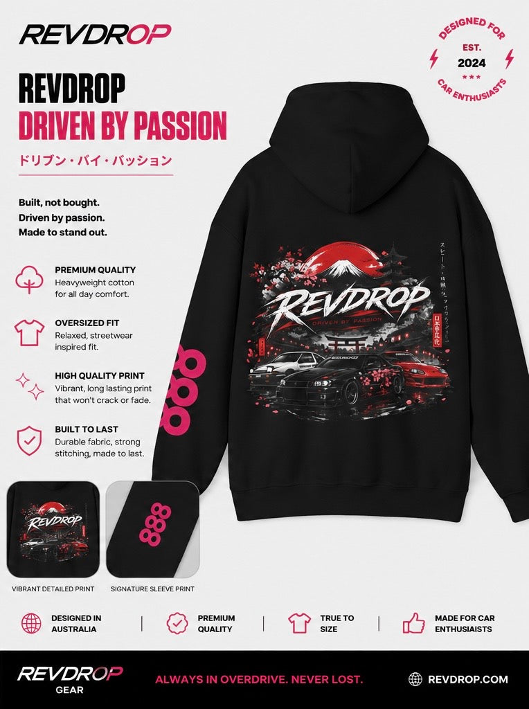REVDROP JDM Car Graphic Hoodie | Japanese Street Racing Inspired Pullover