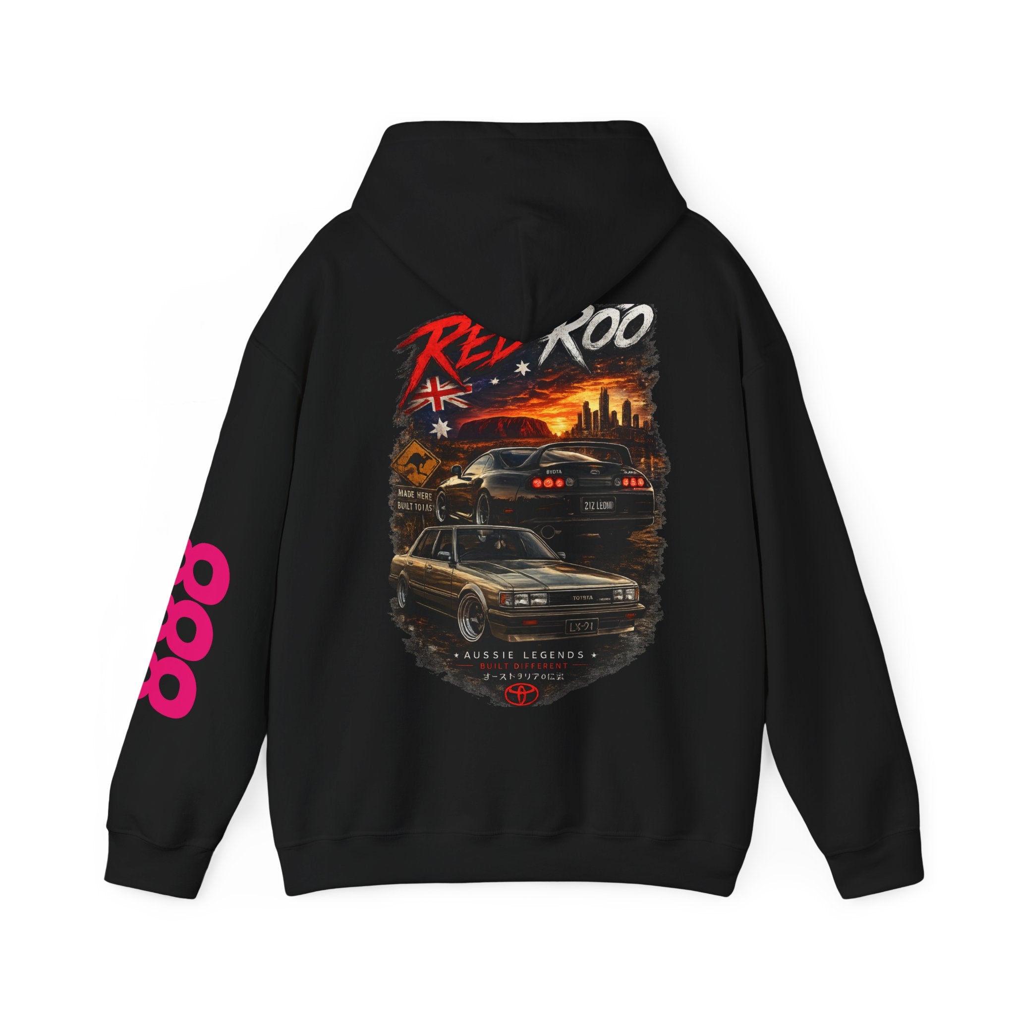 RivetRoo Retro Car Hoodie — Vintage Skyline Racing Graphic