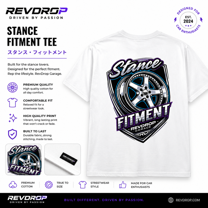 REVDROP Stance Fitment Car Wheel Graphic T-Shirt | Premium Streetwear Tee