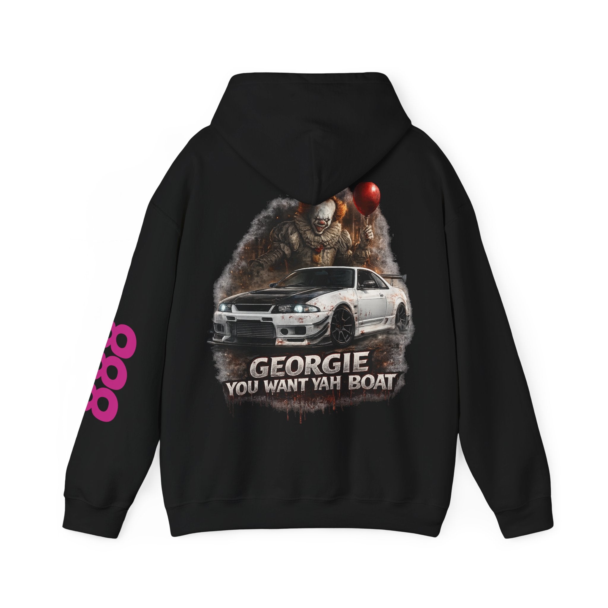 RevDrop “Georgie, You Want Yah Boat?” Graphic Hoodie  Horror Car Streetwear Pullover