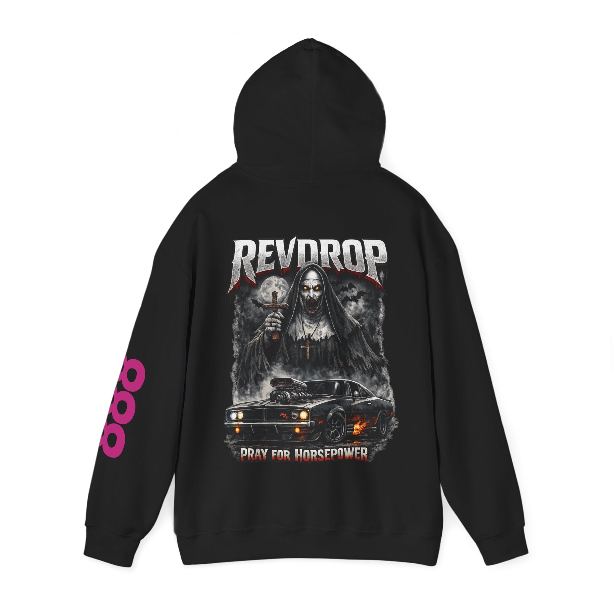 RevDrop “Pray For Horsepower” Graphic Hoodie – Horror Streetwear Pullover