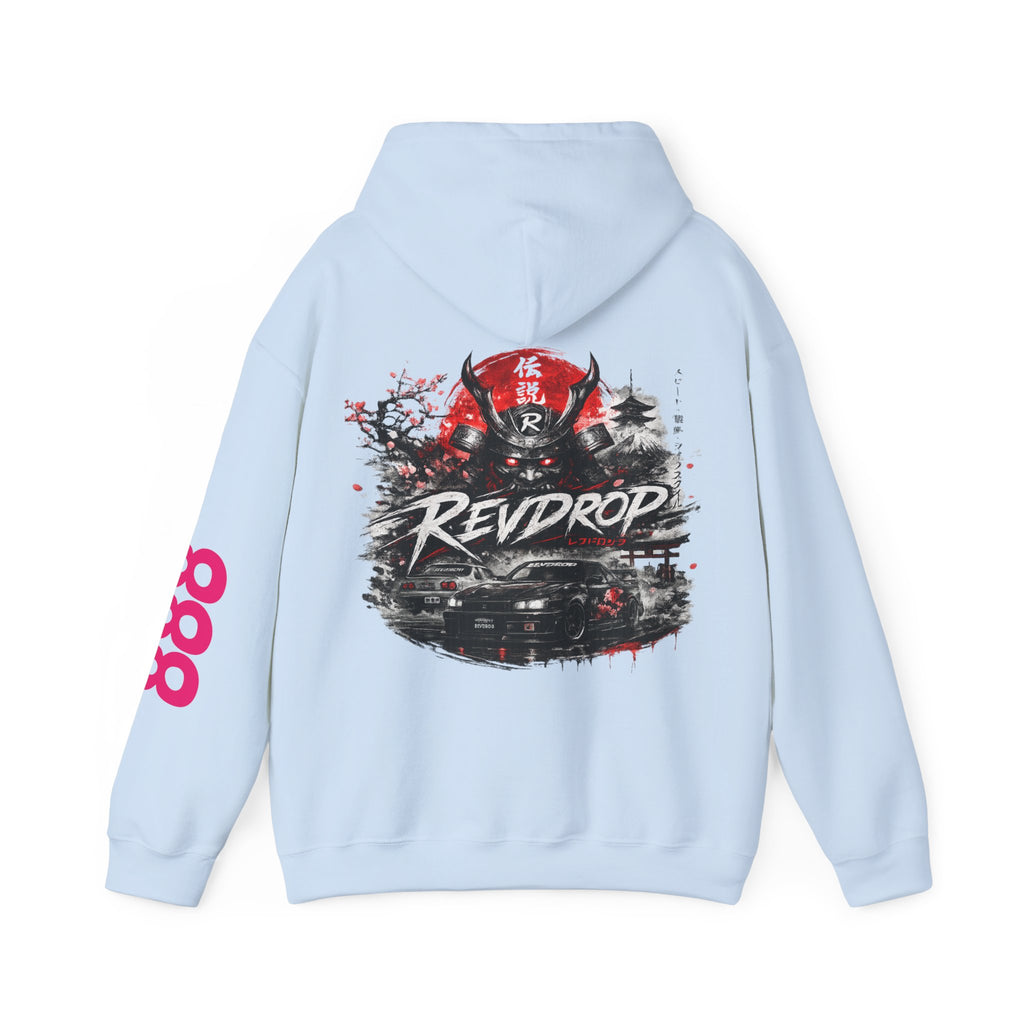 RevDrop Samurai Racing Hoodie — Japanese Demon Mask Graphic Streetwear