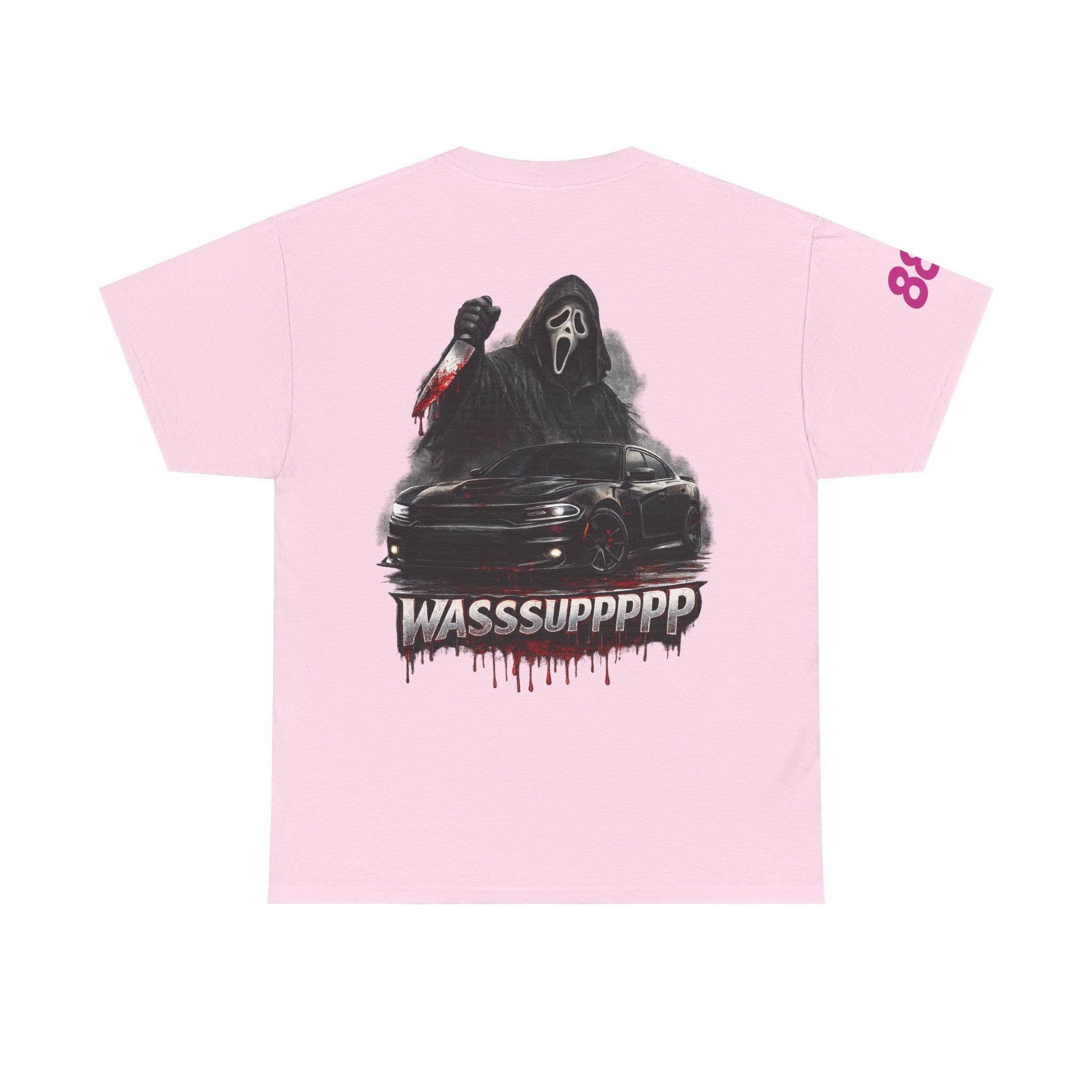 Graphic Tee — 'Wasssuppppp' Scream Mask Horror Car Design