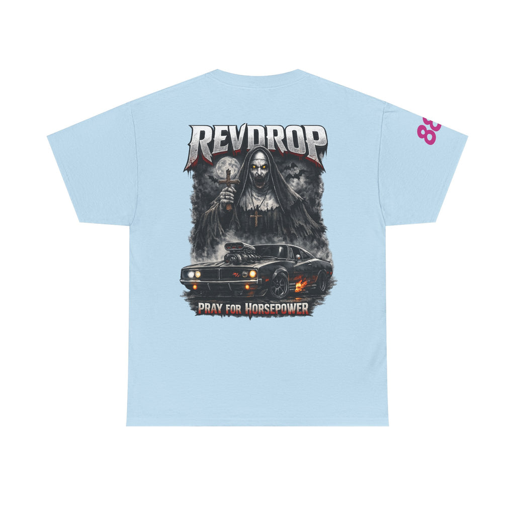 RevDrop “Pray For Horsepower” Graphic Tee – Horror Streetwear T-Shirt