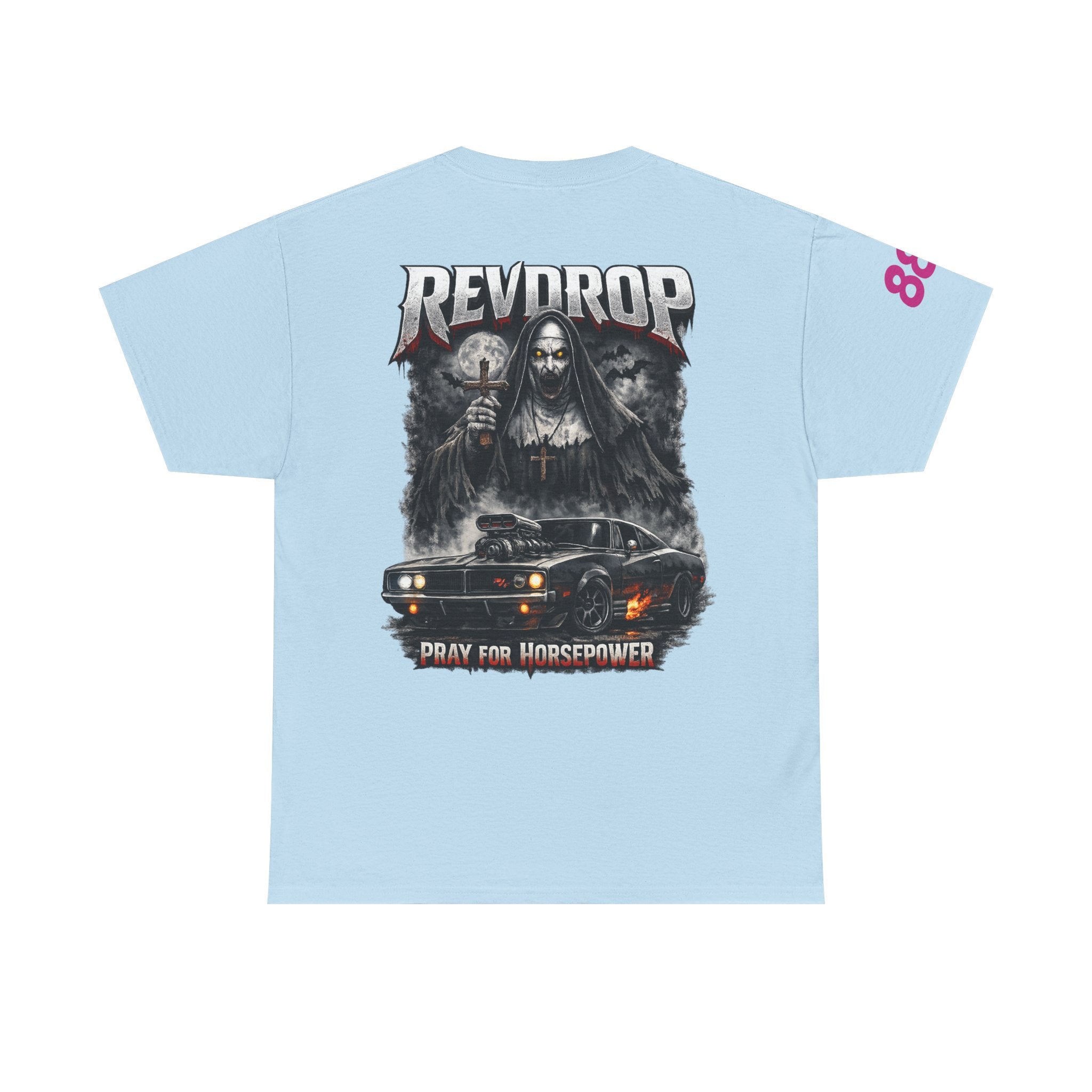 RevDrop “Pray For Horsepower” Graphic Tee – Horror Streetwear T-Shirt