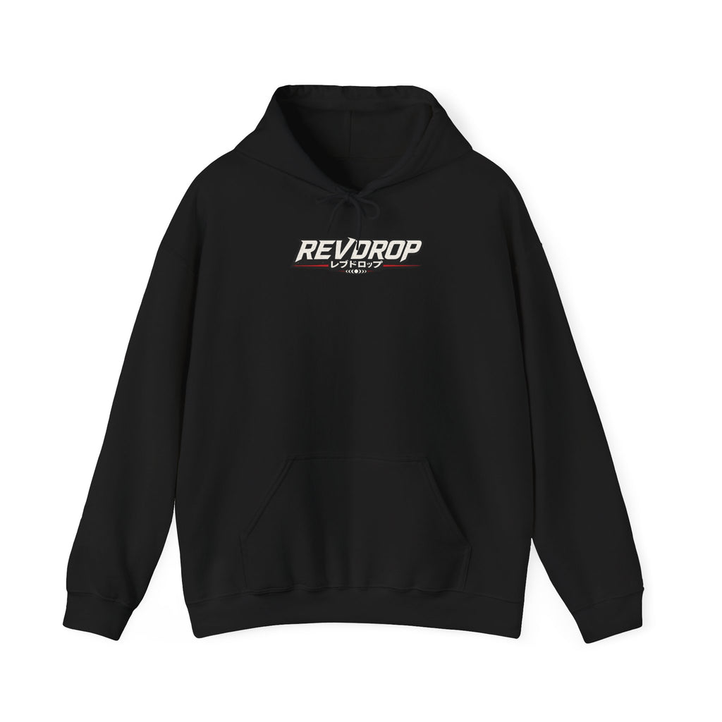 RevDrop Garage Hoodie — Japanese Street Racing Car Graphic Hooded Sweatshirt