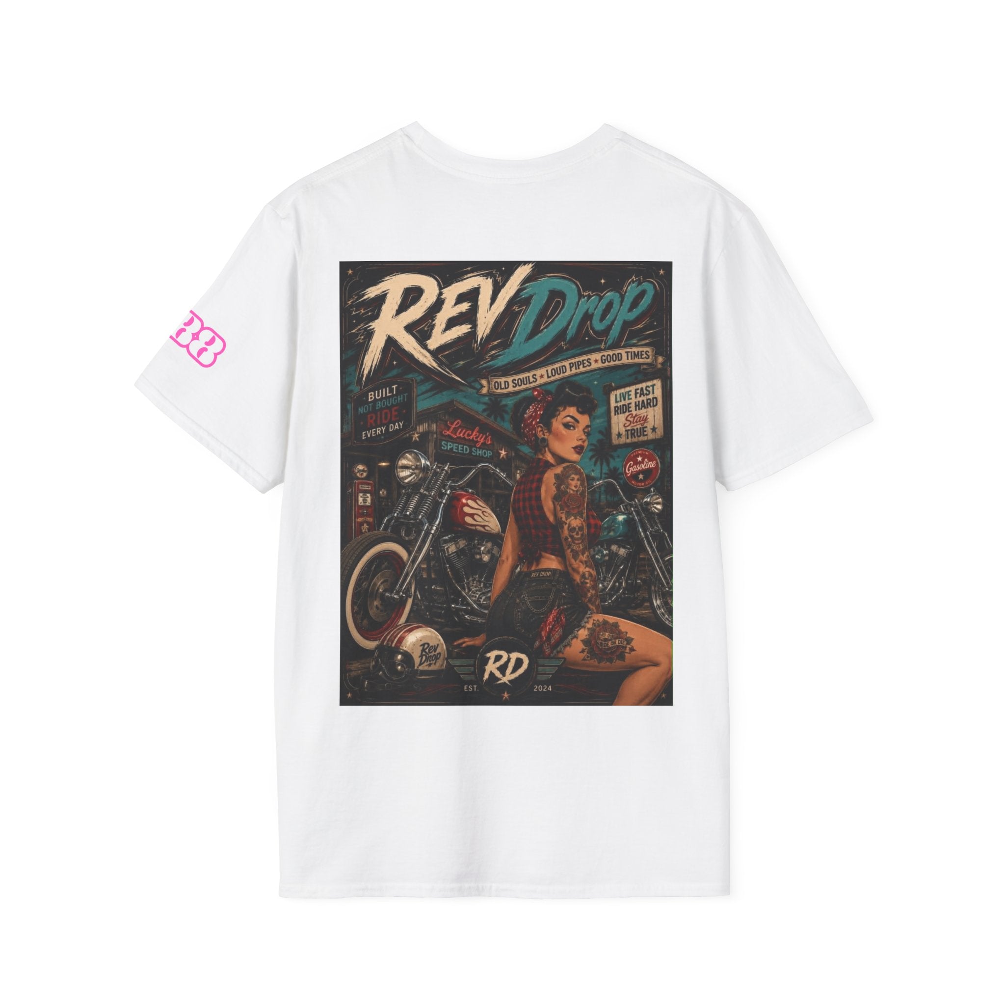 T-Shirt — Retro Drive Pink Palm Chest Logo