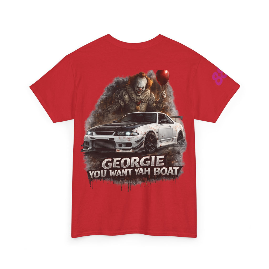 IT-Inspired Graphic Tee — "Georgie You Want Yah Boat" Horror Car Shirt