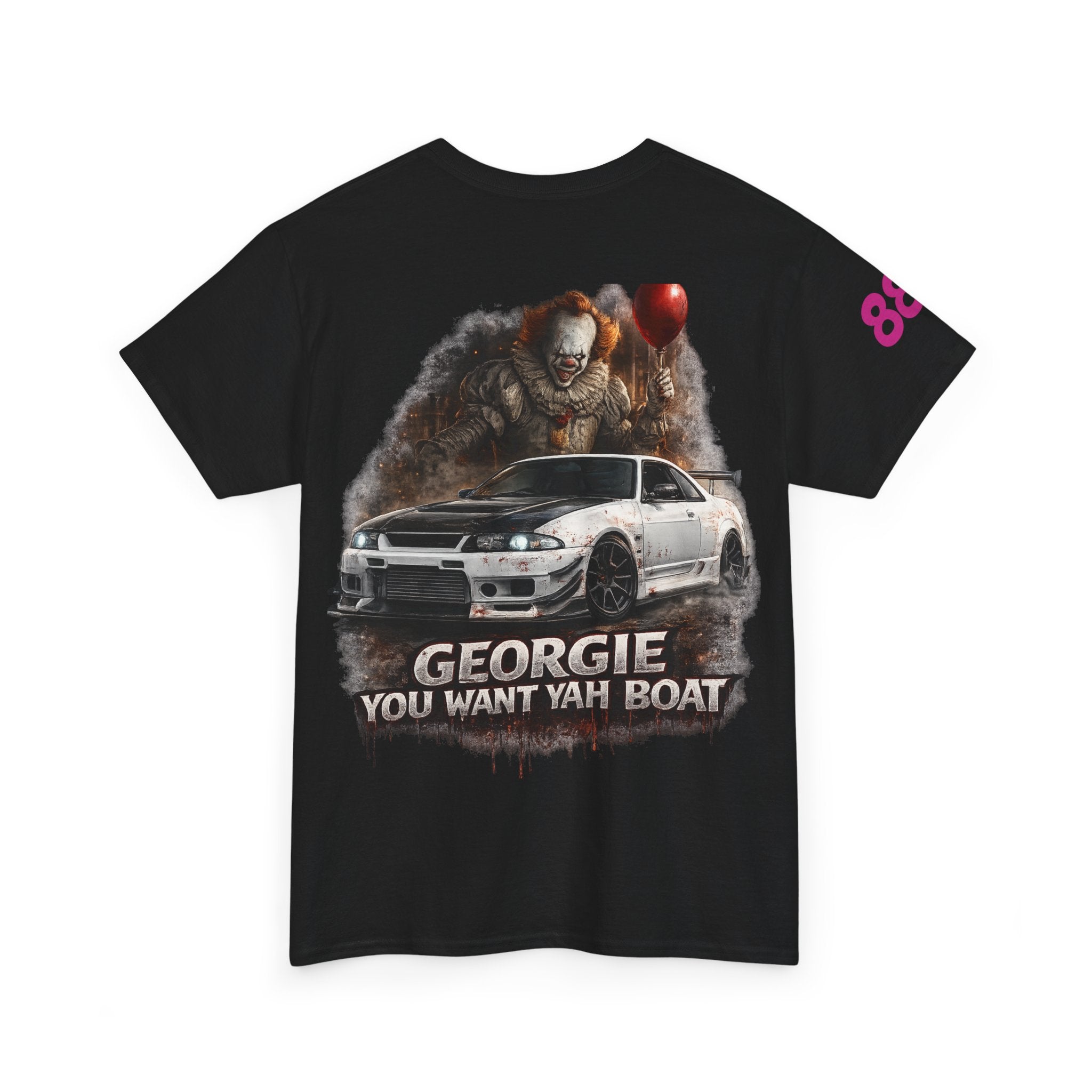 IT-Inspired Graphic Tee — "Georgie You Want Yah Boat" Horror Car Shirt