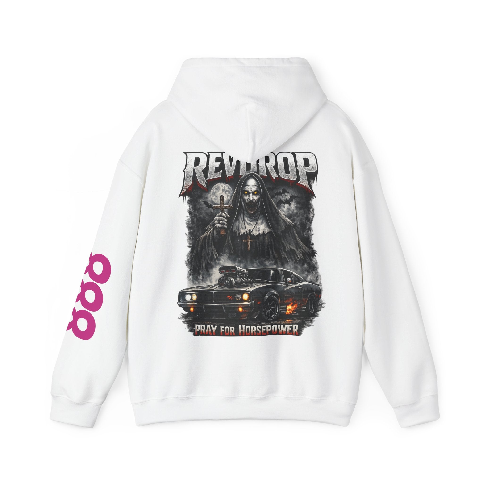 RevDrop “Pray For Horsepower” Graphic Hoodie – Horror Streetwear Pullover