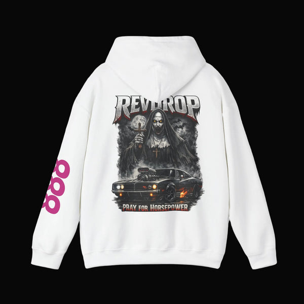 Pray For Horsepower automotive graphic hoodie by RevDrop
