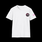 T-Shirt — Retro Dream Neon Logo Tee (pink circle chest & sleeve graphic)