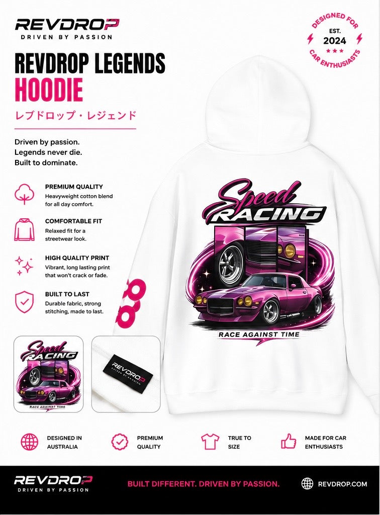REVDROP Speed Racing: Race Against Time Retro Car Graphic Hoodie