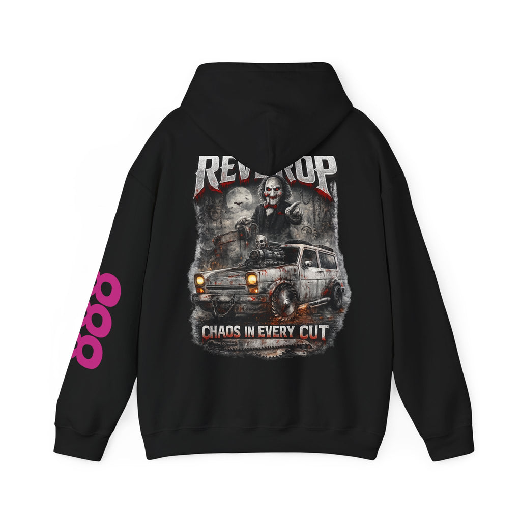 Hoodie — "Rev Up: Chaos In Every Cut" Gothic Car & Reaper Graphic