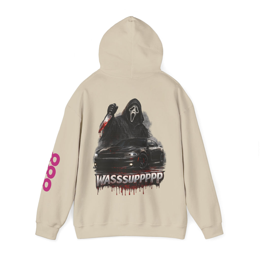 Hoodie — Retro Horror 'WASSSUPPPPP' Graphic Pullover