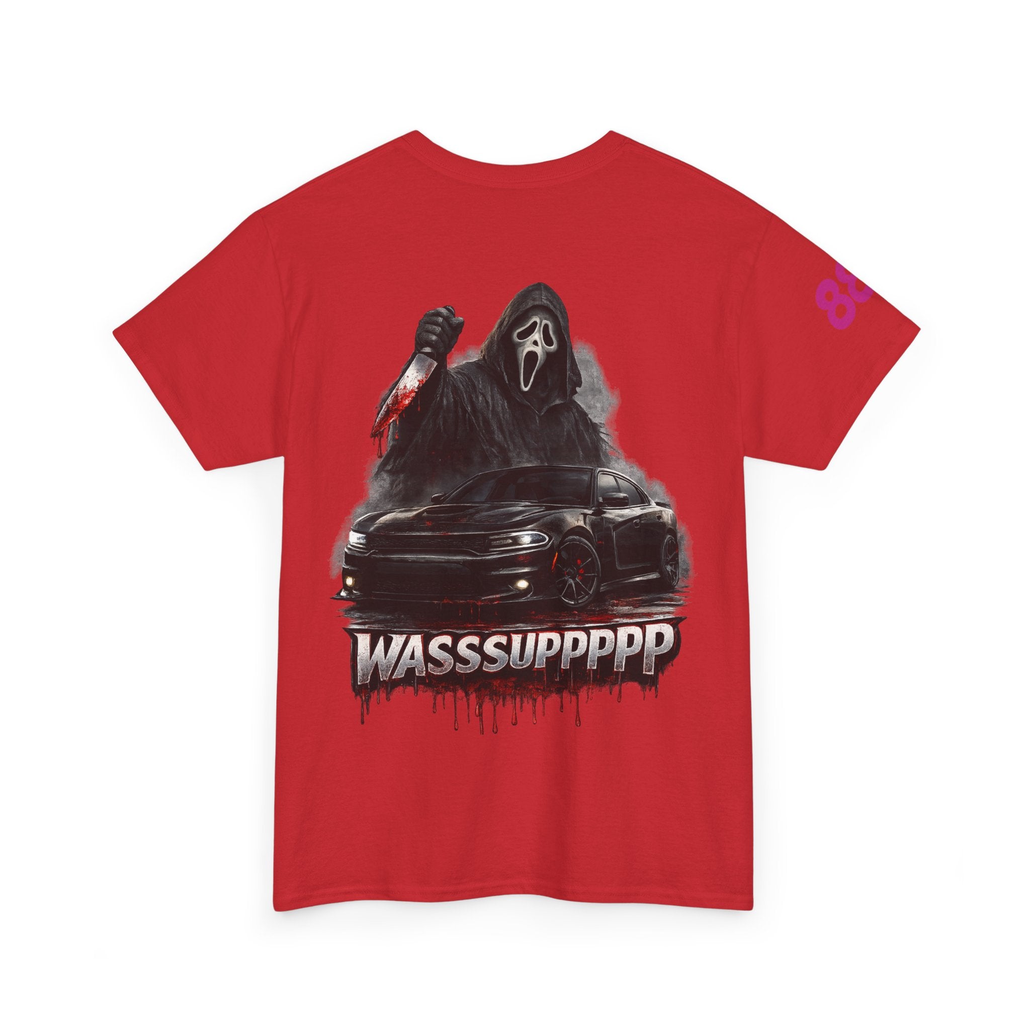 Graphic Tee — 'Wasssuppppp' Scream Mask Horror Car Design