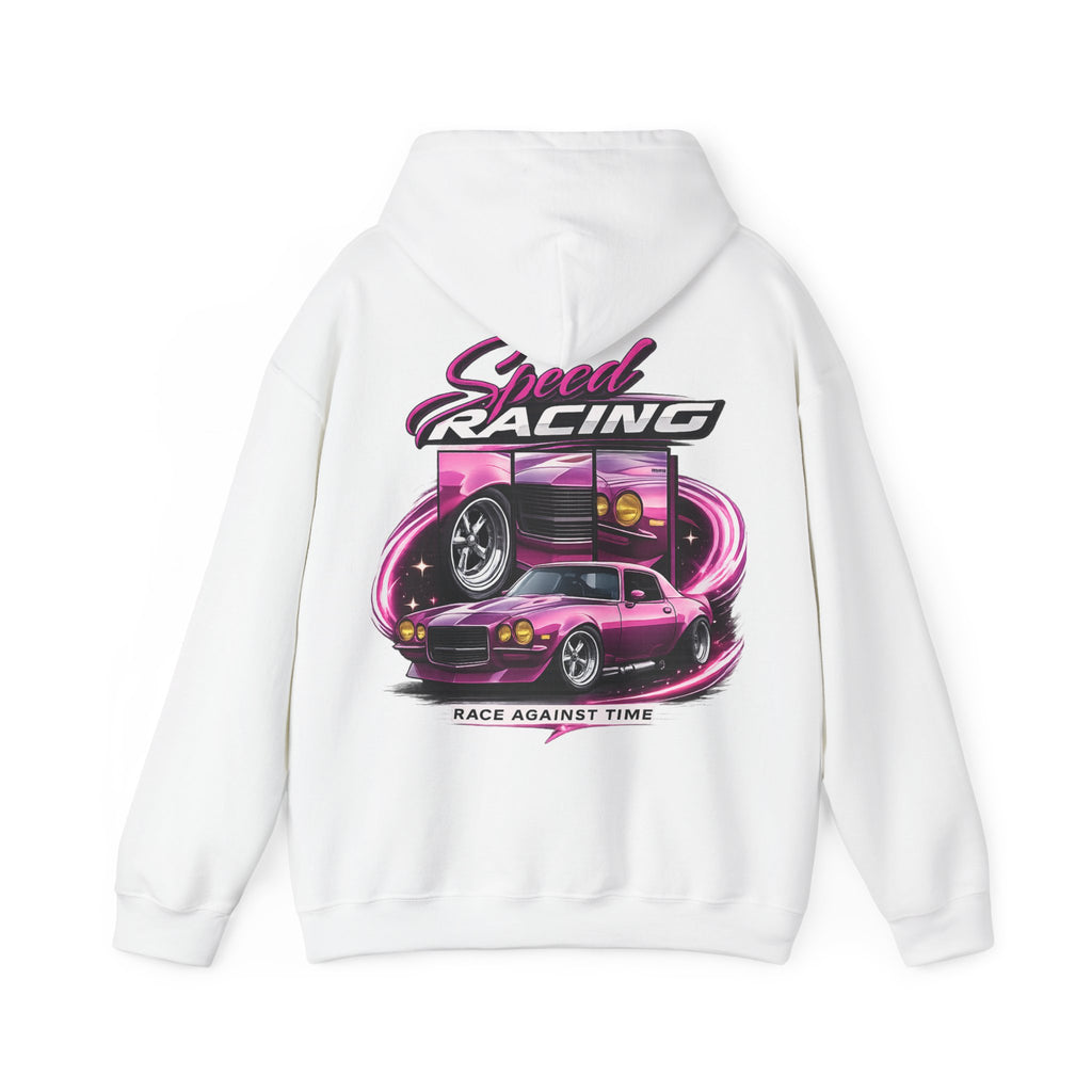Racing Hoodie — "Speed Racing" Pink Muscle Car Graphic Pullover