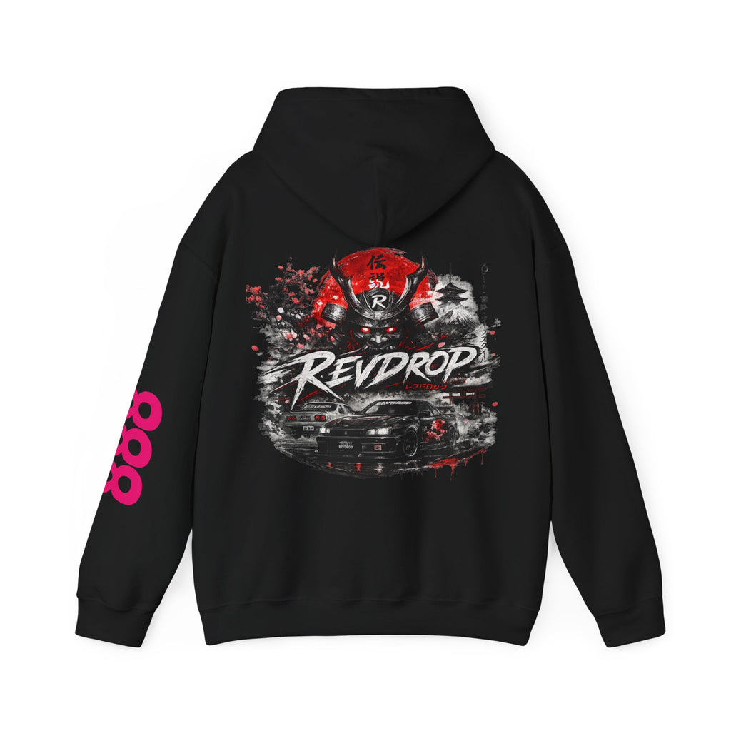 RevDrop Samurai Racing Hoodie — Japanese Demon Mask Graphic Streetwear