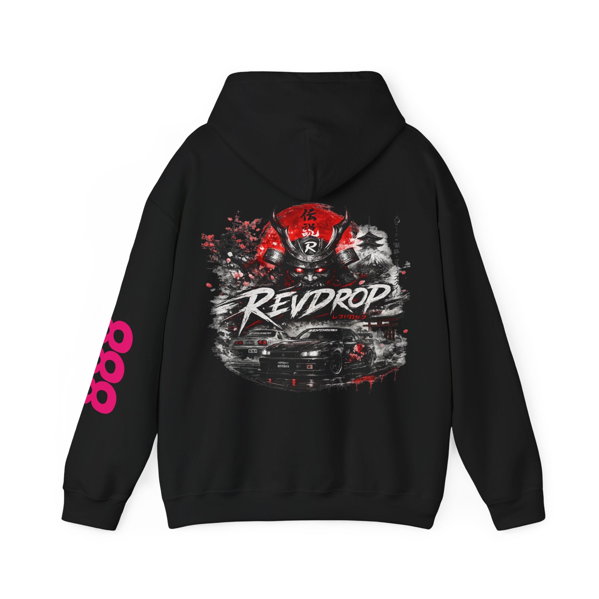 RevDrop Samurai Racing Hoodie — Japanese Demon Mask Graphic Streetwear